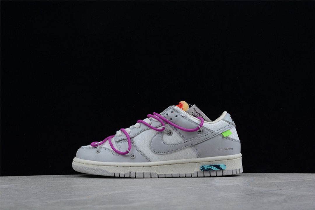 Purple Nike OW X SB DUNK LOW LOT 15 OF 50 SAIL/NEUTRAL GREY/PURPLE · DJ0950-101, photo 1
