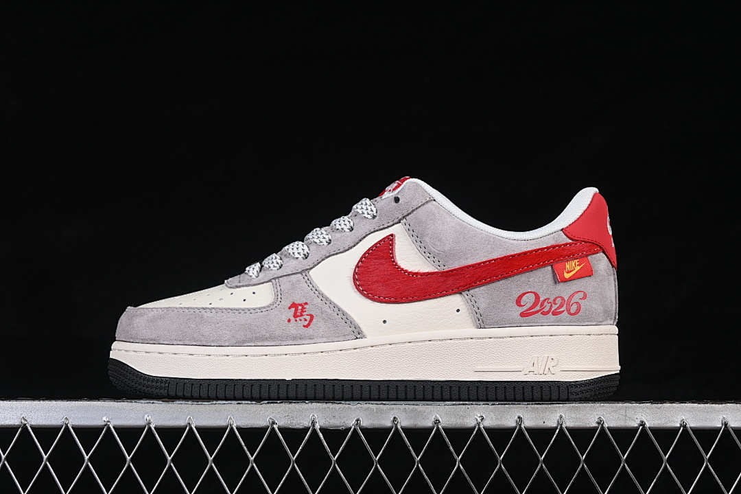 Nike [HT5088-632]-[AIR FORCE 1 07 LOW CASUAL SNEAKERS WHITE/GREY/RED]-[WOMAN:36-39]-[MAN:40-45] - Image 2