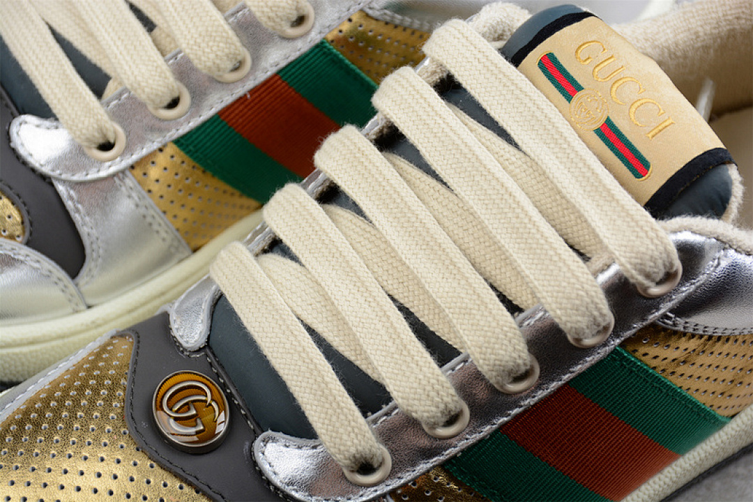 Gucci [GU*CCI DISTRESSED SCREENER SNEAKER SILVER/GOLD/GREEN-RED]-[WOMAN:35-39] - Image 9