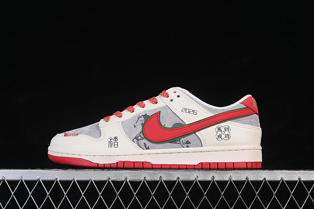 Nike SB DUNK LOW LOW-TOP CASUAL SNEAKERS WHITE/GREY/RED · QW5288-116, photo 1