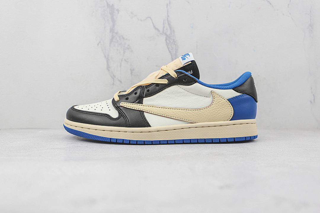 Jordan FRAGMENT DESIGN X TRAVIS SCOTT AIR Jordan 1 RETRO LOW BLUE/BLACK/BEIGE · DM7866-140, photo 1