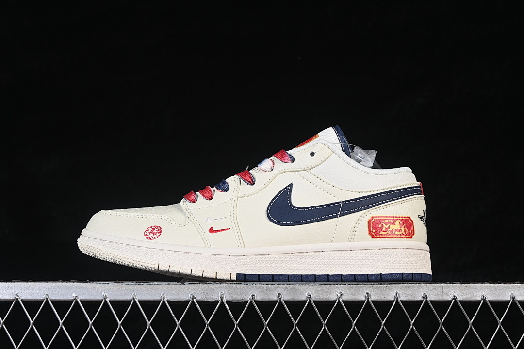 Jordan [FC7688-198]-[AIR JORDAN 1 LOW BEIGE/NAVY BLUE/RED]-[WOMAN:36-39]-[MAN:40-45], photo 1