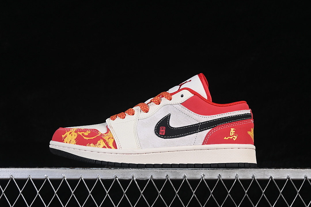 Jordan [HT5088-641]-[AIR JORDAN 1 LOW AJ1 BASKETBALL SHOES WHITE/RED/YELLOW]-[WOMAN:36-39]-[MAN:40-45], photo 1