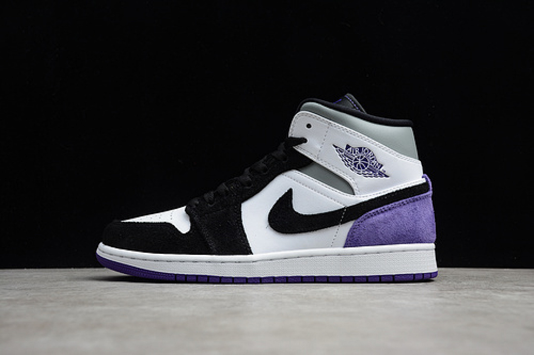 Jordan [852542-105]-[AIR JORDAN 1 MID SE WHITE/BLACK-LIGHT SOLAR FLARE HEATHER-VARSITY (PURPLE]), photo 1