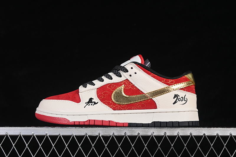 Nike SB DUNK LOW LOW-TOP CASUAL SNEAKERS WHITE/RED/GOLD · MN1688-115, photo 1