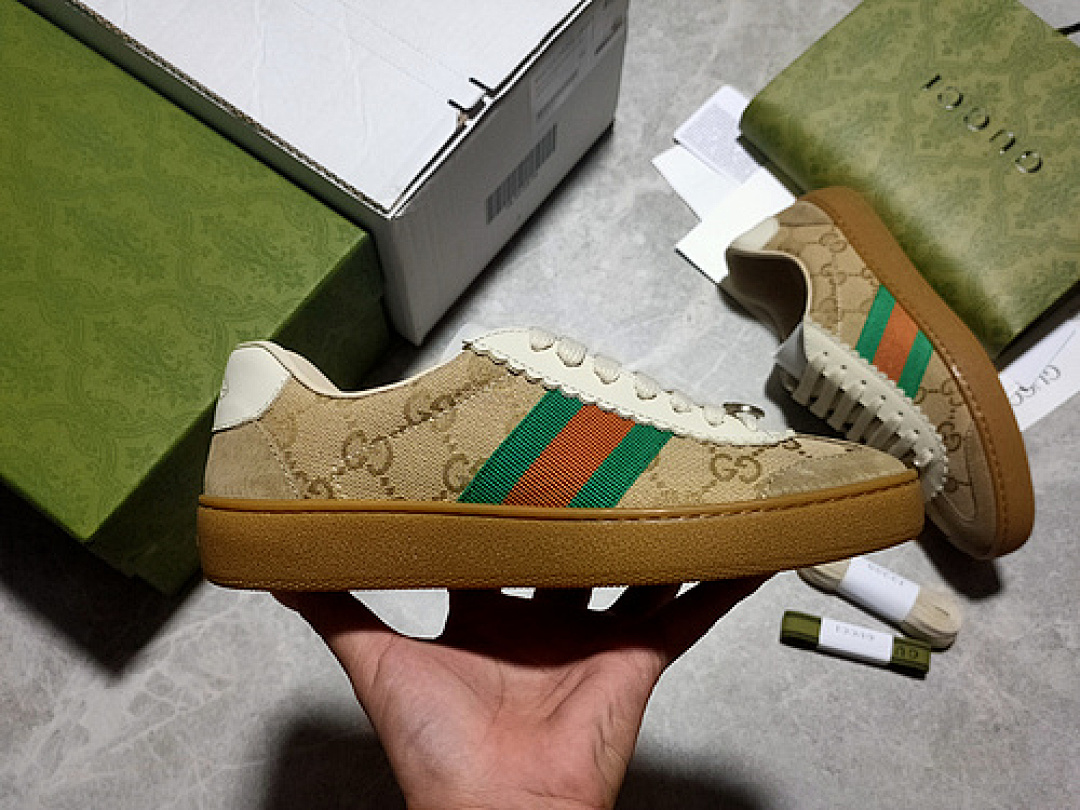 Gucci [GU*CCI ACE EMBROIDERED LOW-TOP SNEAKER BROWN/GREEN/RED-BEIGE]-[UNISEX:35-44], photo 1