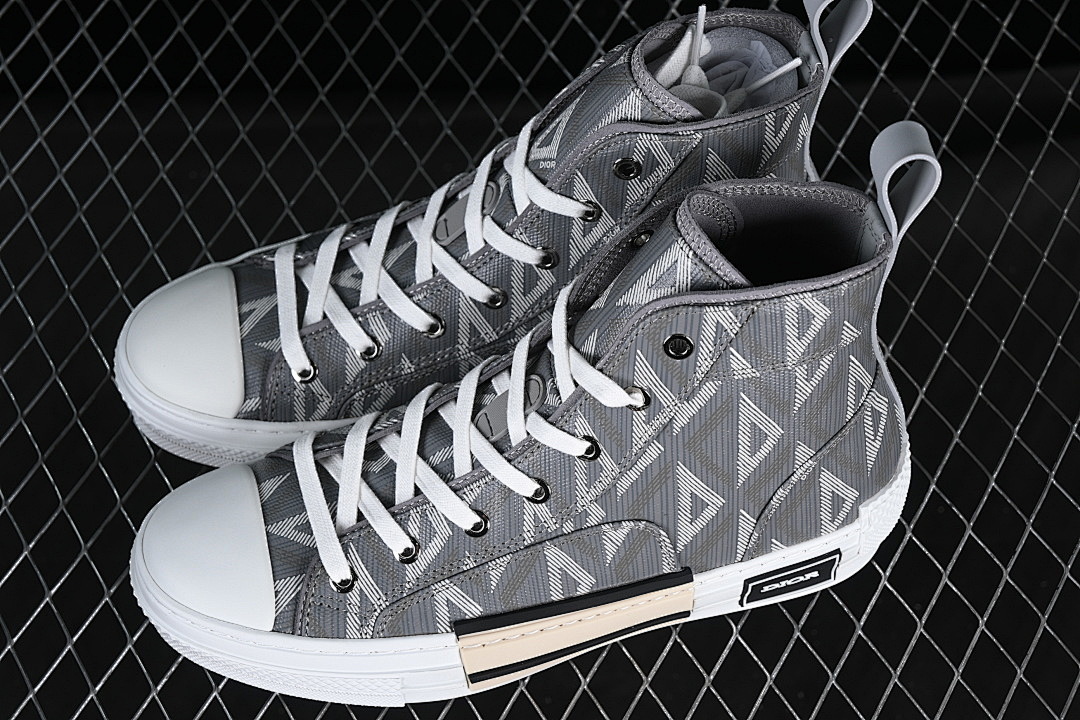 Dior [B23 OBLIQUE TOP SNEAKERS MID CASUAL SHOES WHITE/DARK GRAY/BEIGE]-[WOMAN:39]-[MAN:40-46] - Image 10
