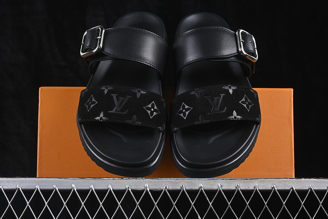Louis Vuitton [VENICE COMFORT ROUND TOED ONE PIECE SLIPPERS BLACK/INKINESS]-[WOMAN:39]-[MAN:40-46] - Image 10