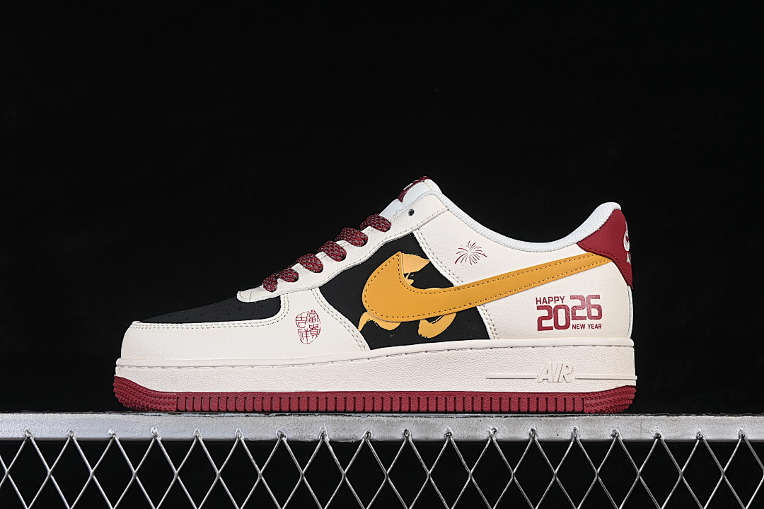 Nike [JP2026-152]-[AIR FORCE 1 07 LOW WHITE/BLACK/YELLOW/WINE RED]-[WOMAN:36-39]-[MAN:40-45] - Image 2