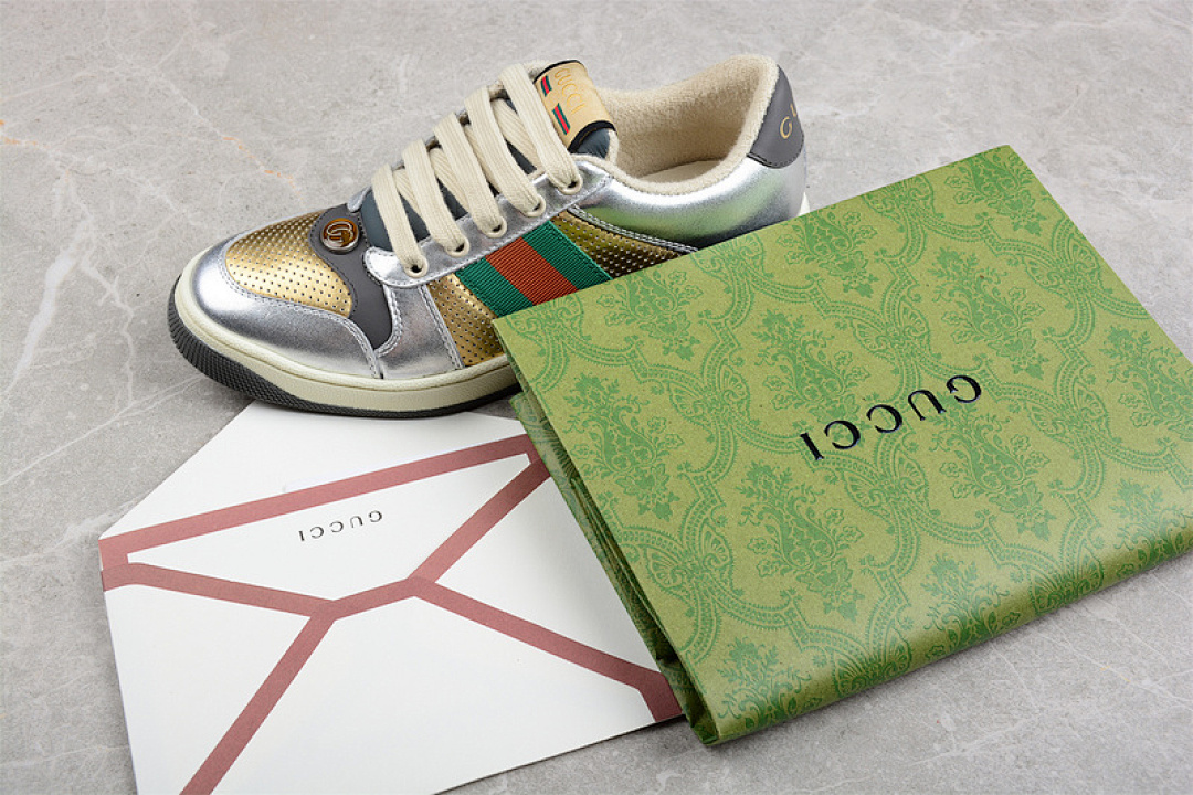 Gucci [GU*CCI DISTRESSED SCREENER SNEAKER SILVER/GOLD/GREEN-RED]-[WOMAN:35-39] - Image 2
