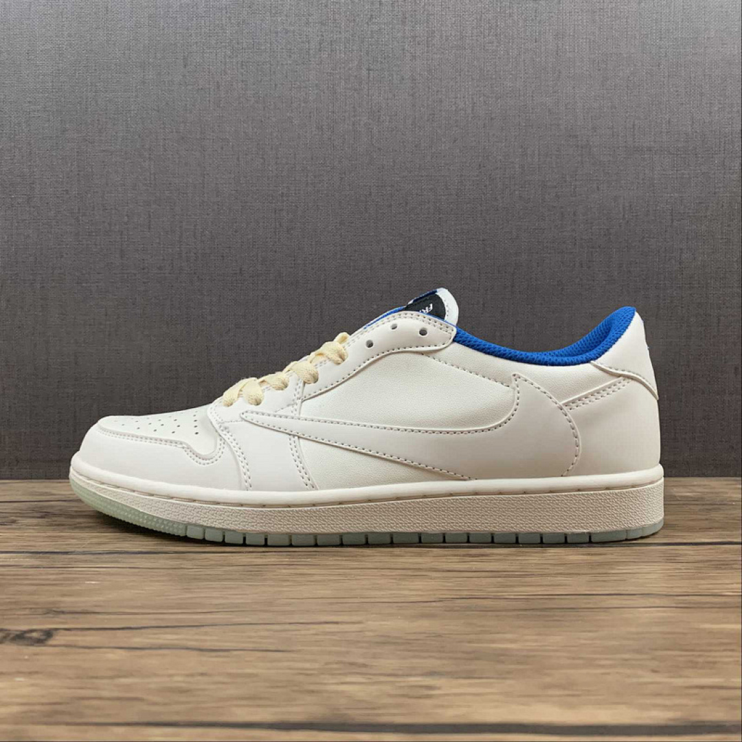 Jordan FRAGMENT DESIGN X TRAVIS SCOTT AIR Jordan 1 RETRO LOW WHITE/BLUE · DM7866-149, photo 1