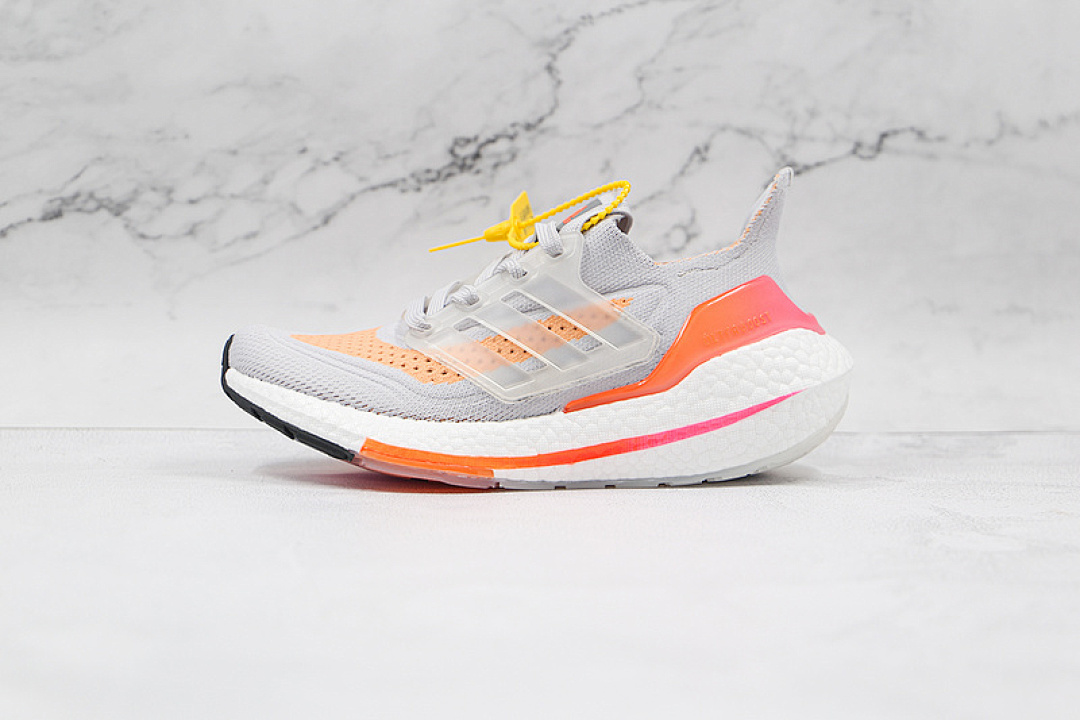 ULTRABOOST 21 SHOES CRYSTAL WHITE/CRYSTAL WHITE/ACID ORANGE · FY0400, photo 1