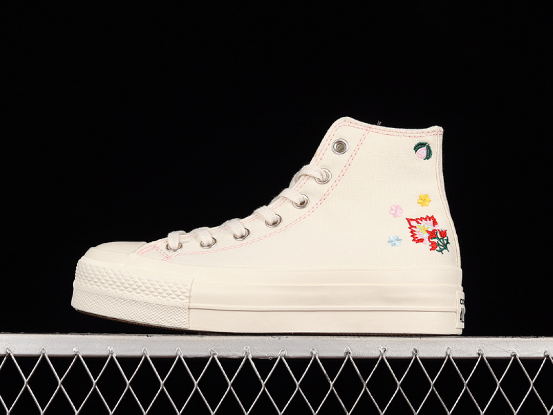 Converse [A02198C]-[CHUCK TAYLOR ALL STAR LIFT PLATFORM HIGH FLORAL EMBROIDERY EGRET/BLACK/PINK FOAM], photo 1
