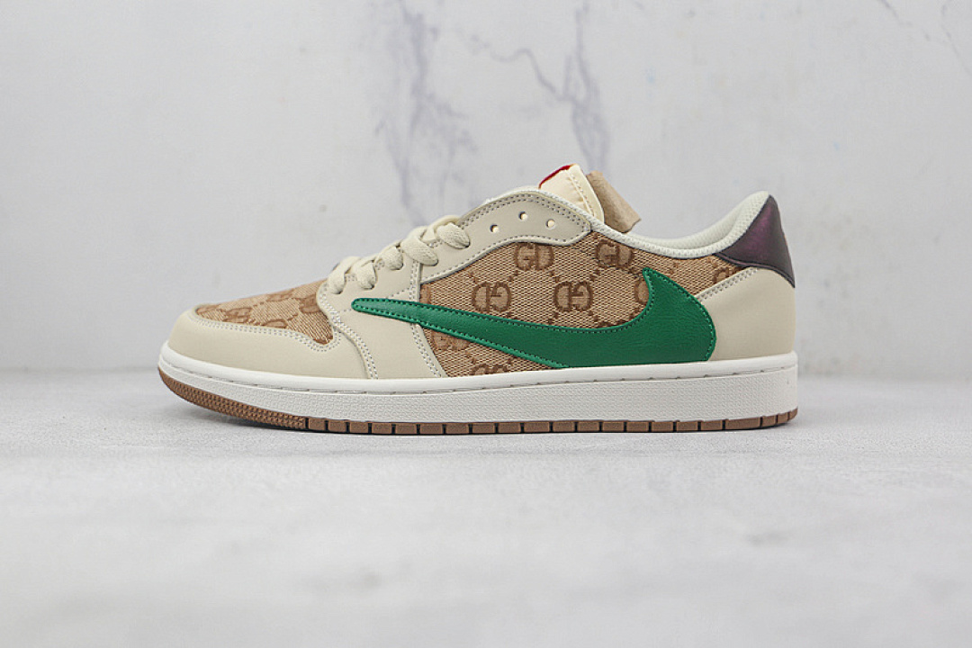 Jordan [DM7866-661]-[FRAGMENT TRAVIS SCOTT AIR JORDAN 1 LOW GU*CCI BEIGE/GREEN/BROWN]-[UNISEX:36-46], photo 1