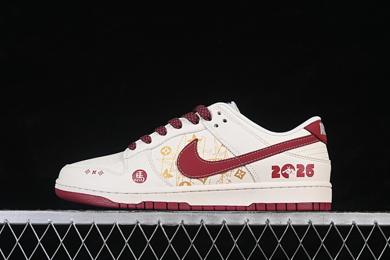 Nike SB DUNK LOW CASUAL SKATE SHOES BEIGE/WINE RED/GOLD · QW5288-110, photo 1