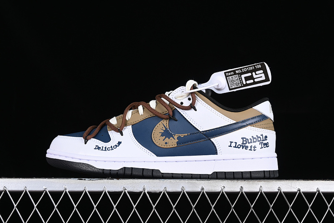 Unbranded [DD1391-100]-[DUNK LOW SB TOP CASUAL SNEAKERS WHITE/BROWN/BLUE]-[WOMAN:36-39]-[MAN:40-46], photo 1