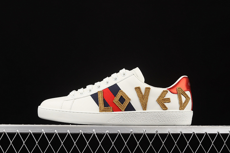 Gucci Gucci ACE EMBROIDERED SNEAKERS WHITE/NAVY BLUE/RED-BROWN · DOPE09064, photo 1
