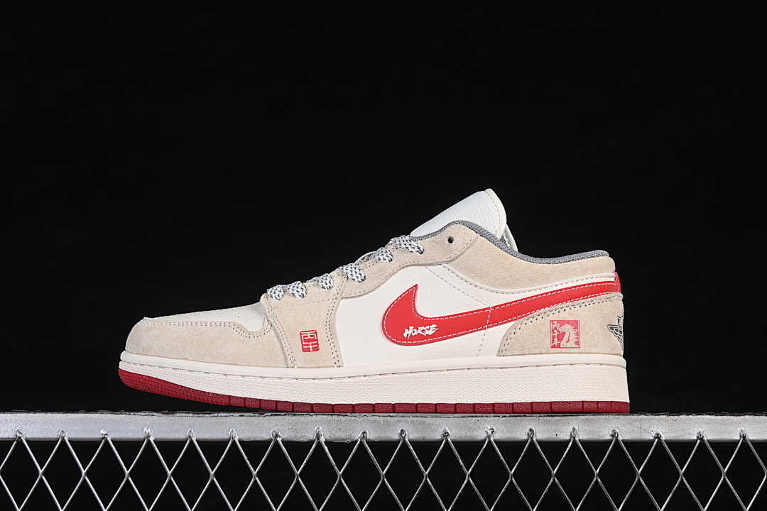 Jordan [JY6988-139]-[AIR JORDAN 1 LOW RETRO SHOES WHITE/BEIGE/RED]-[WOMAN:36-39]-[MAN:40-45], photo 1