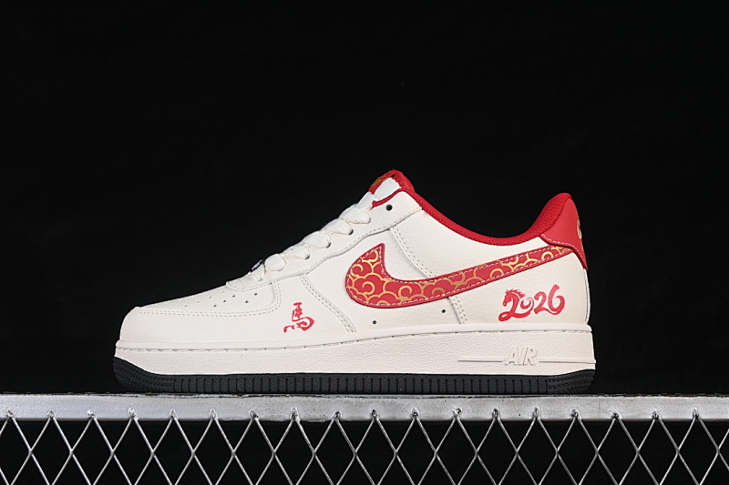 Nike Nike AIR FORCE 1 07 LOW CASUAL SNEAKERS BEIGE/RED/BLACK · MZ9588-820, photo 1