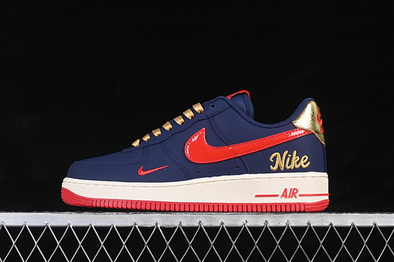 Nike Nike AIR FORCE 1 07 LOW CASUAL SNEAKERS NAVY BLUE/RED/GOLD · NH0601-529, photo 1