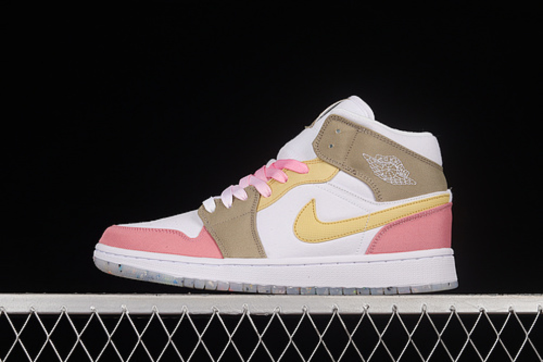 Jordan [DJ0338-100]-[AIR JORDAN 1 MID SE GS PINK/WHITE/MOCHA/YELLOW]-[WOMAN:36-39]-[MAN:40-46], photo 1