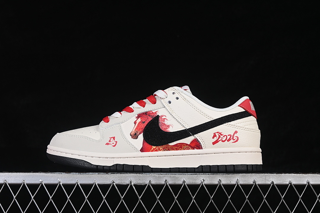 Nike DUNK LOW FERGHANA HORSE CASUAL SHOES WHITE/RED/BLACK · FC1688-257, photo 1