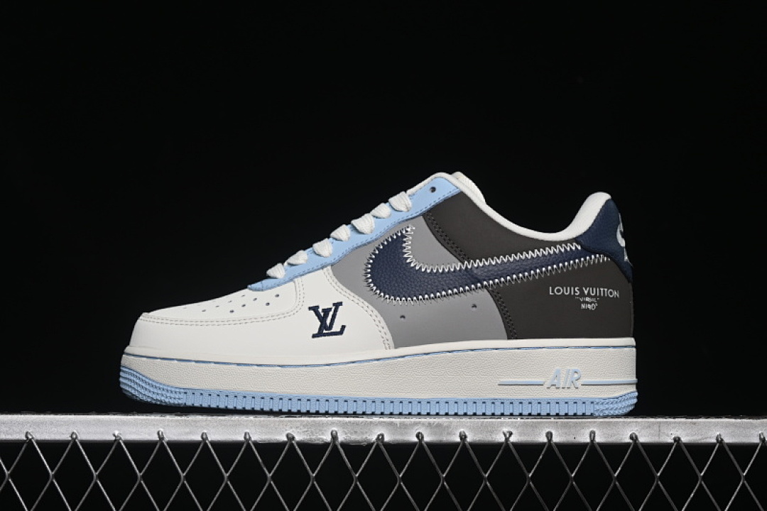 Nike [SC0601-560]-[AIR FORCE 1 07 LOW LV WHITE/BLACK/GREY/BLUE]-[WOMAN:36-39]-[MAN:40-45] - Image 2