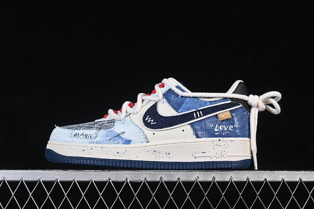 Nike [FB0607-707]-[AIR FORCE 1 07 LOW WHITE/BLUE/BLACK]-[WOMAN:36-39]-[MAN:40-45] - Image 2