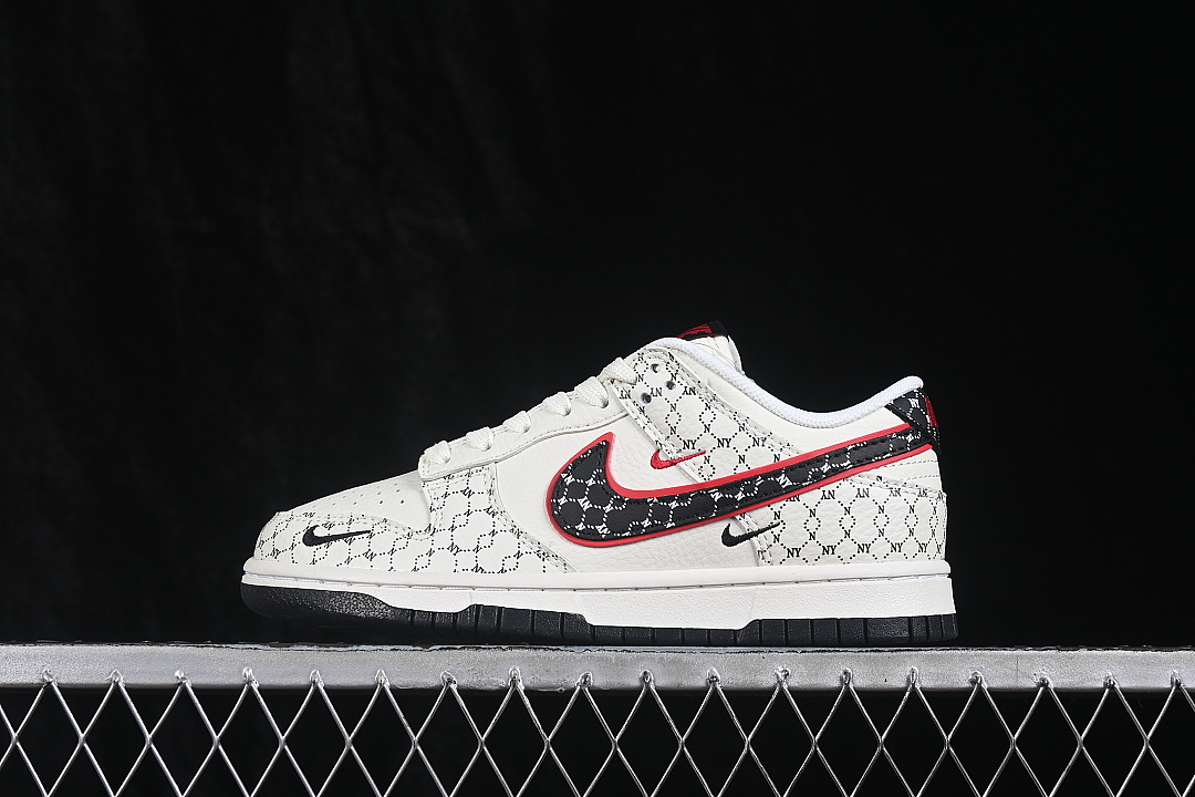 Nike DUNK LOW CASUAL SKATE SHOES BLACK/WHITE/RED · HS1024-002, photo 1