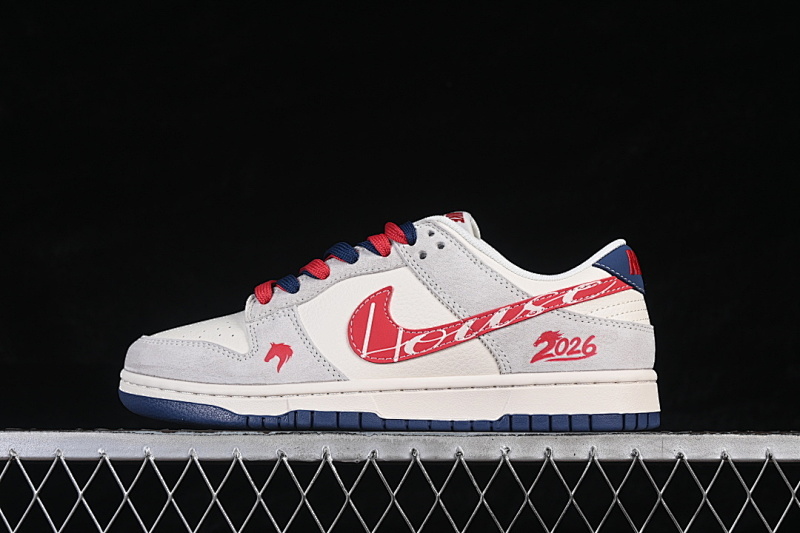 Nike DUNK LOW CASUAL SKATE SHOES WHITE/RED/NAVY BLUE/GREY · JJ2508-603, photo 1