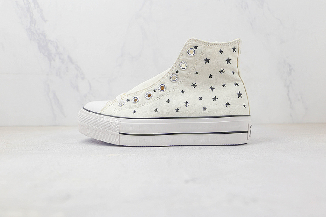 Converse [A03724C]-[CHUCK TAYLOR ALL STAR LIFT PLATFORM HIGH EMBROIDERED STARS EGRET/BLACK/VIOLET], photo 1