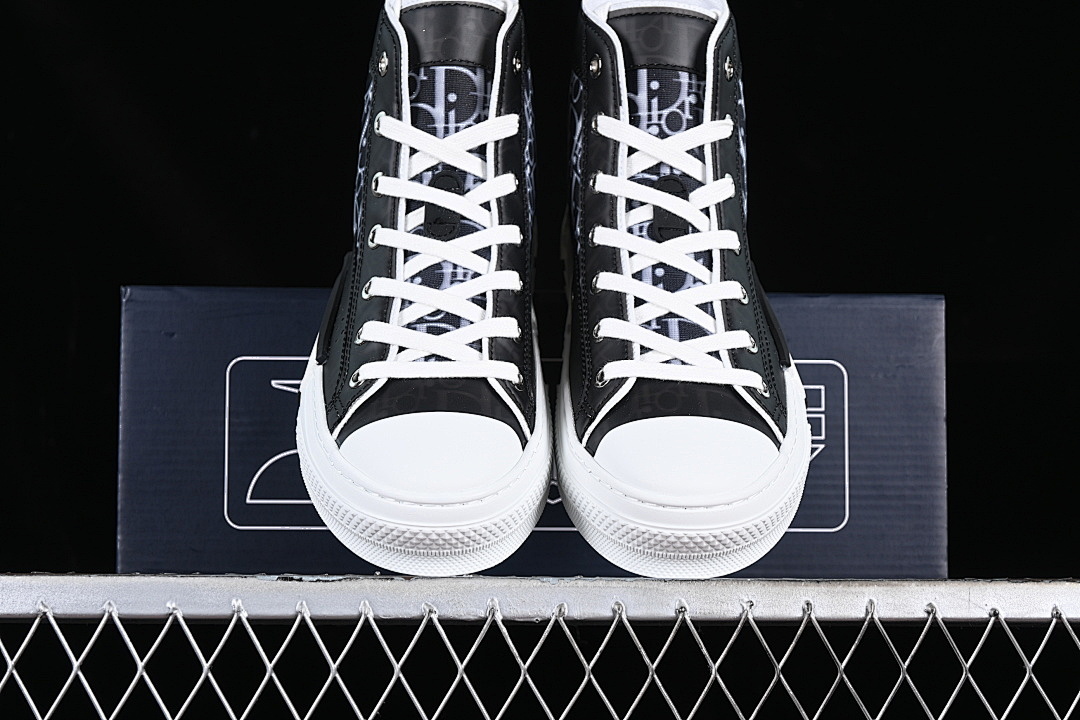 Dior [B23 OBLIQUE TOP SNEAKERS MID CASUAL SHOES BLACK/WHITE]-[WOMAN:39]-[MAN:40-46] - Image 13