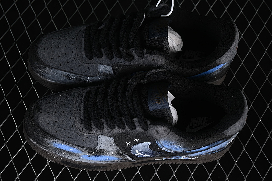 Nike [DO6730-101]-[AIR FORCE 1 07 LOW CASUAL SNEAKERS BLACK/BLUE]-[WOMAN:36-39]-[MAN:40-45] - Image 11