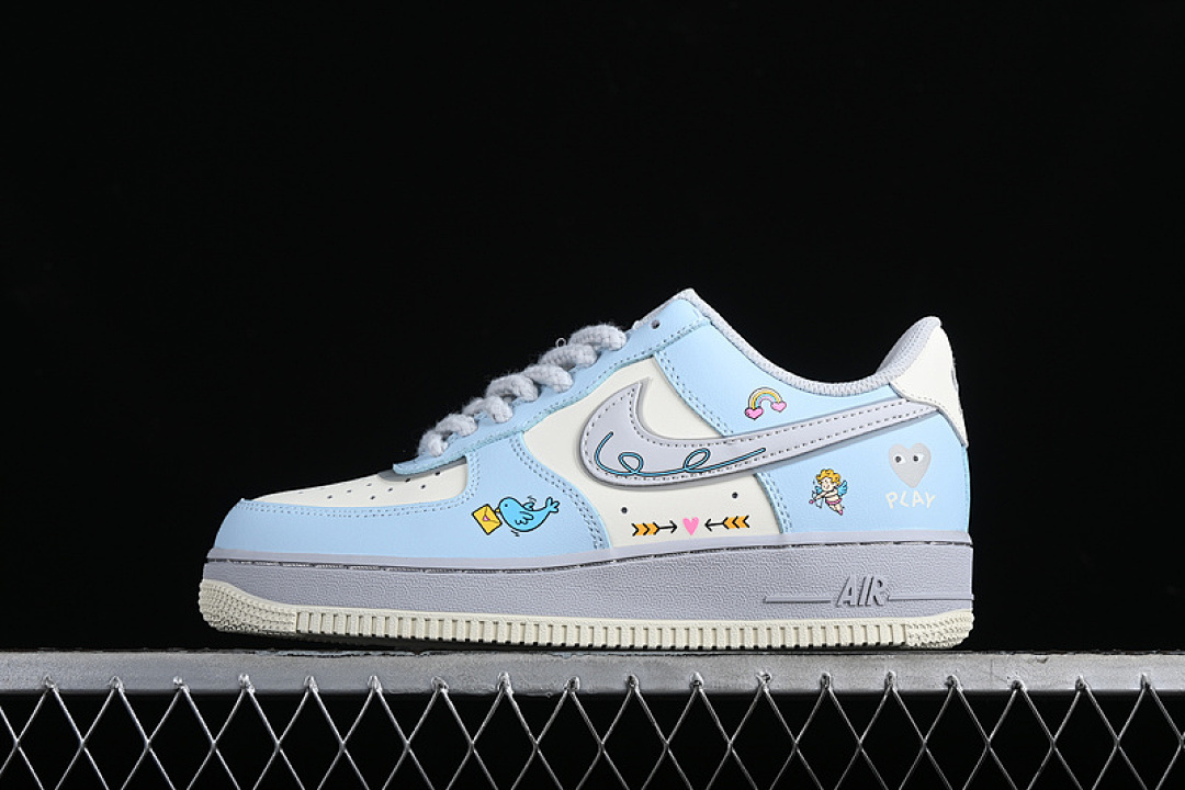 Nike [CJ0304-021]-[AIR FORCE 1 07 LOW LOVE LETTER WHITE/GREY/BLUE]-[WOMAN:36-39]-[MAN:40-45], photo 1