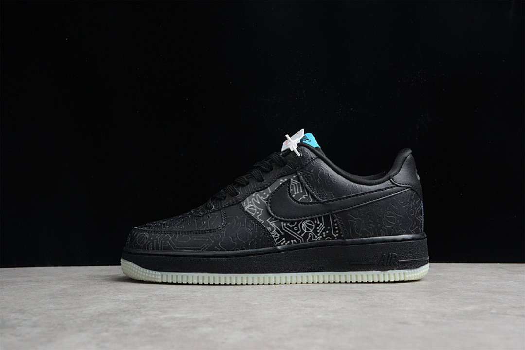 Nike [DH5354-001]-[SPACE JAM X AIR FORCE 1 LOW 07 COMPUTER CHIP BLACK/LIGHT BLUE FURY/BLACK], photo 1