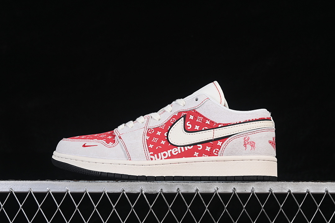 Jordan AIR Jordan 1 LOW RETRO SHOES GREY/WHITE/RED · JP2026-123, photo 1