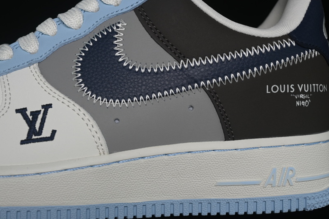 Nike [SC0601-560]-[AIR FORCE 1 07 LOW LV WHITE/BLACK/GREY/BLUE]-[WOMAN:36-39]-[MAN:40-45] - Image 8