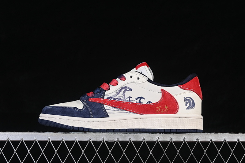 Jordan AIR Jordan 1 LOW RETRO SHOES WHITE/NAVY BLUE/RED · FC1688-251, photo 1