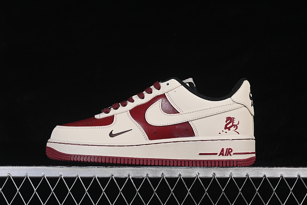 Nike [NH0601-514]-[AIR FORCE 1 07 LOW CASUAL SNEAKERS BEIGE/WINE RED]-[WOMAN:36-39]-[MAN:40-45] - Image 2