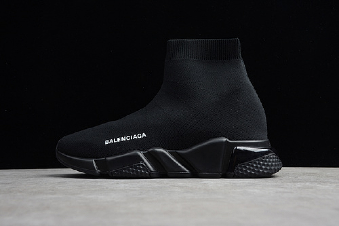 [BA-LEN-CIAGA SPEED STRETCH-KNIT MID SNEAKERS BLACK/BLACK/WHITE]-[UNISEX:36-46], photo 1