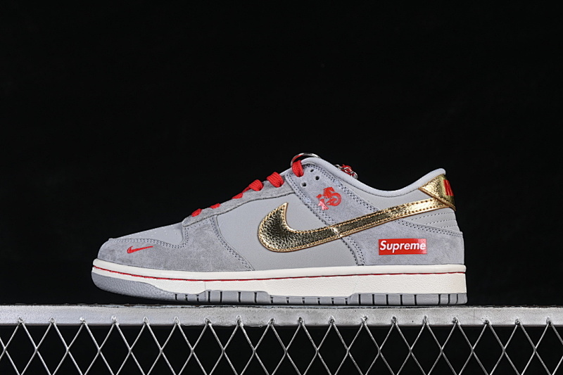 Nike SB DUNK LOW LOW-TOP CASUAL SNEAKERS GREY/RED/GOLD · NH0601-485, photo 1