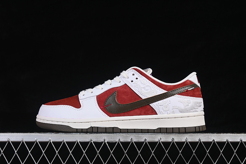 Nike SB DUNK LOW LOW-TOP CASUAL SNEAKERS WHITE/WINE RED · IQ1118-220, photo 1