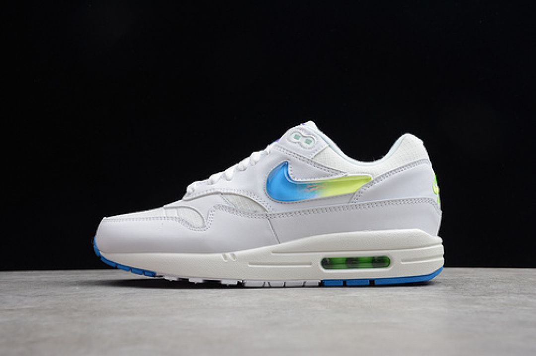 Nike AIR MAX 1 SE JEWEL SWOOSH WHITE/PHOTO BLUE-LIME BLAST · AO1021-101, photo 1