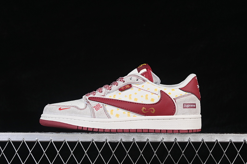 Jordan AIR Jordan 1 LOW RETRO BASKETBALL SHOES BEIGE/GREY/RED · JW1188-180, photo 1