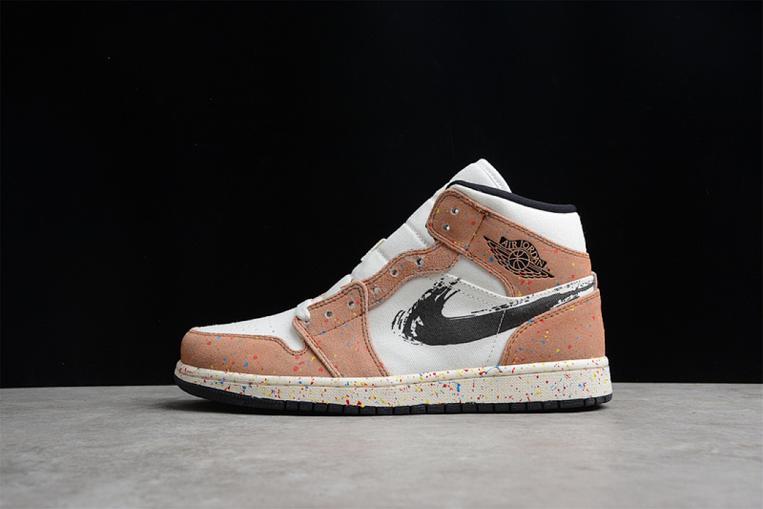 Jordan [DA8005-100]-[CJ AIR JORDAN 1 MID SE BRUSHSTROKE PAINT SPLATTER SAIL/BLACK/CIDER/CHILE (RED]), photo 1