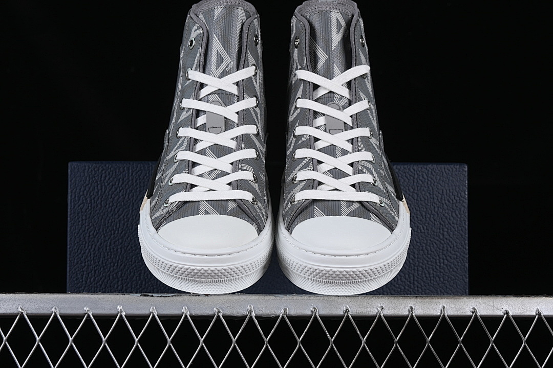 Dior [B23 OBLIQUE TOP SNEAKERS MID CASUAL SHOES WHITE/DARK GRAY/BEIGE]-[WOMAN:39]-[MAN:40-46] - Image 12