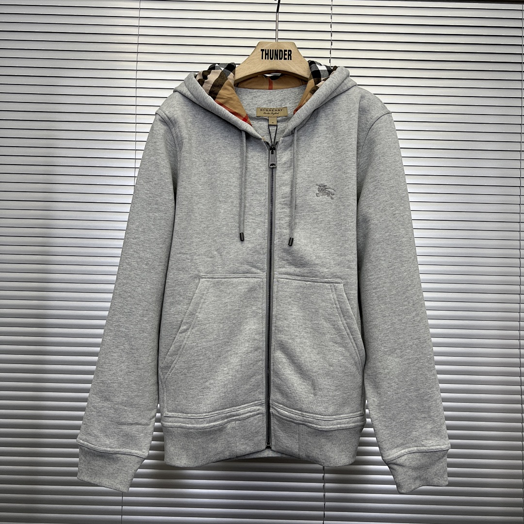 Unbranded Classic Check Hooded Zip Jacket-Grey P: - Image 27
