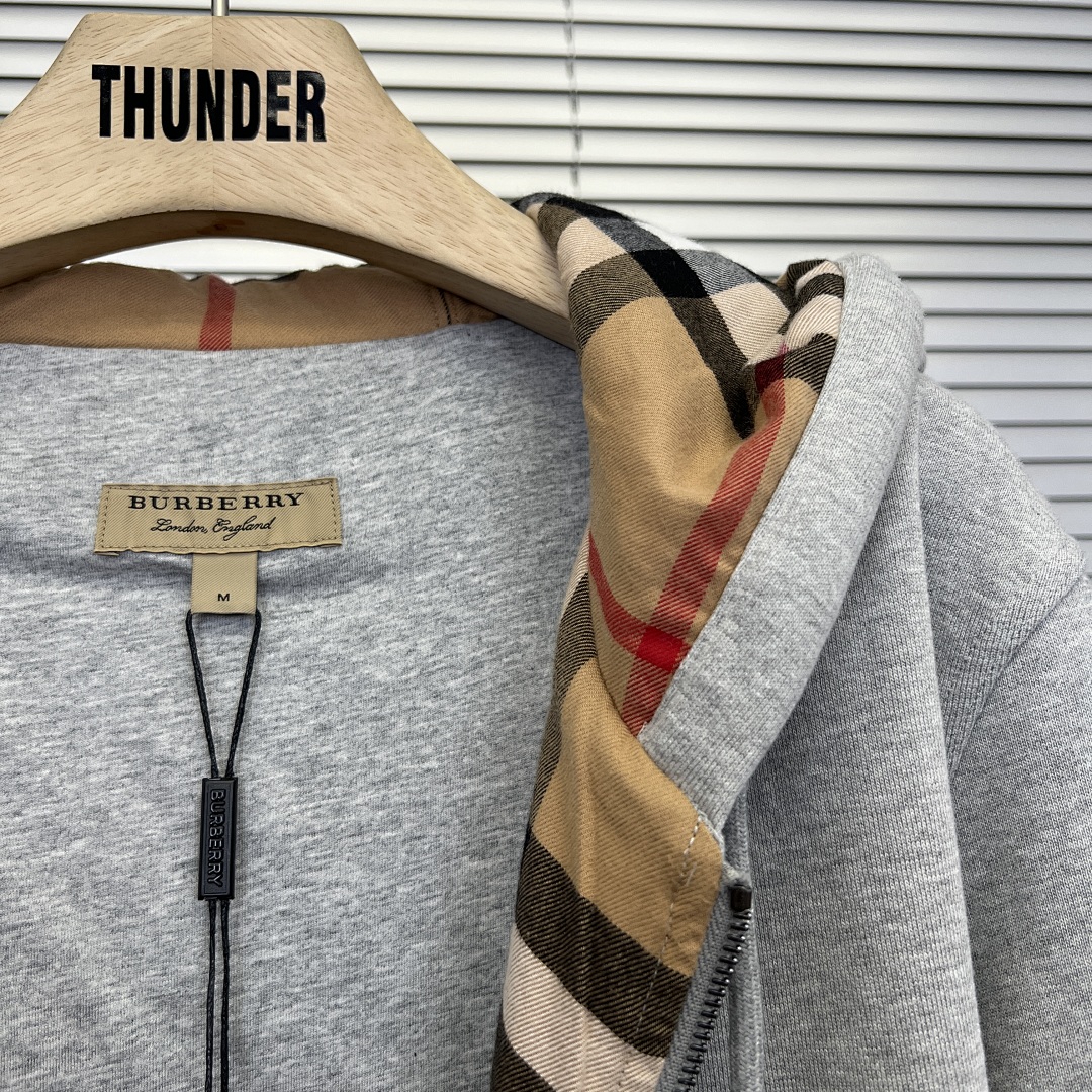 Unbranded Classic Check Hooded Zip Jacket-Grey P: - Image 17