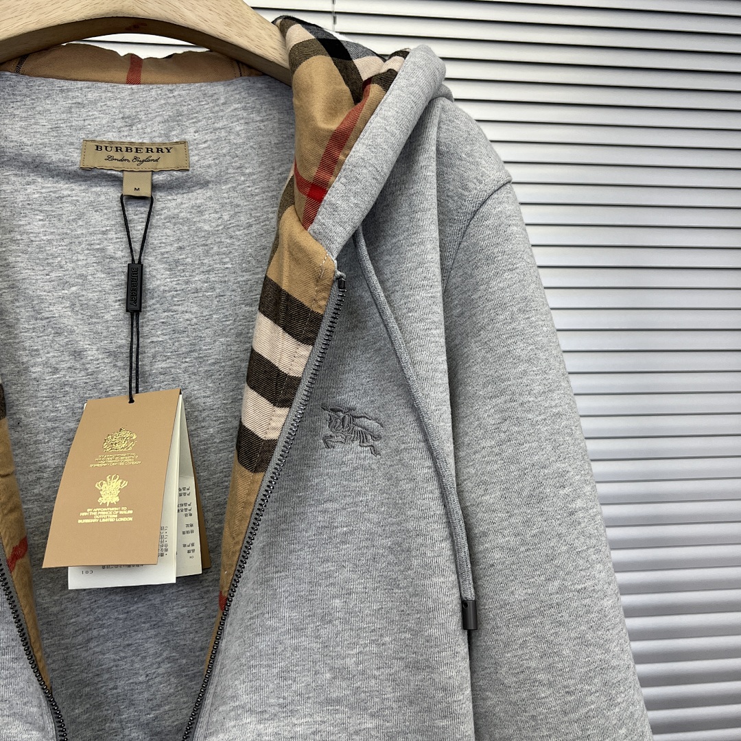 Unbranded Classic Check Hooded Zip Jacket-Grey P: - Image 18