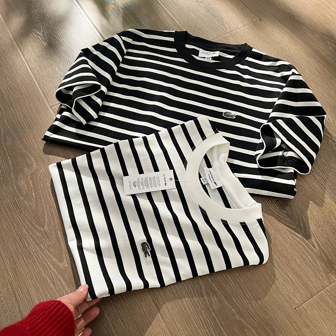 Other LACOSTE Spring Summer New Small Striped Collar Short Sleeve T Mens Womens P 129 Yuan - Image 16